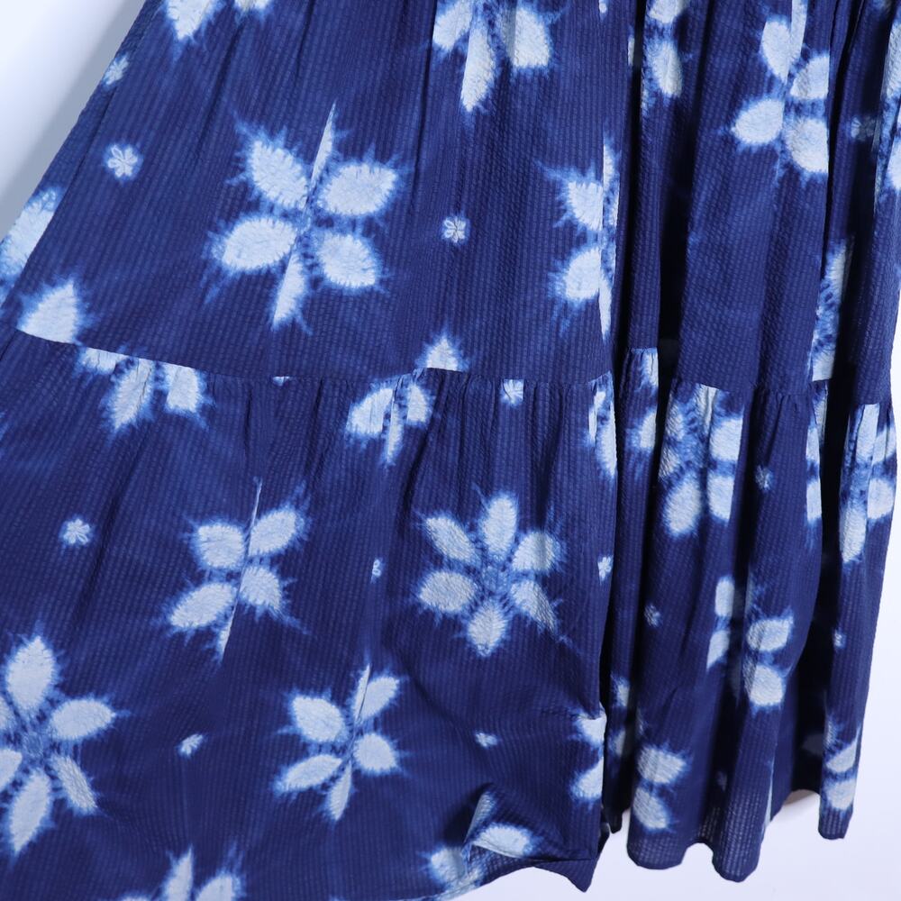 SEA Isla Midi Dress Navy Print Smocked Cotton Peasant Flutter Sleeve Women's 4 - Picture 7 of 12